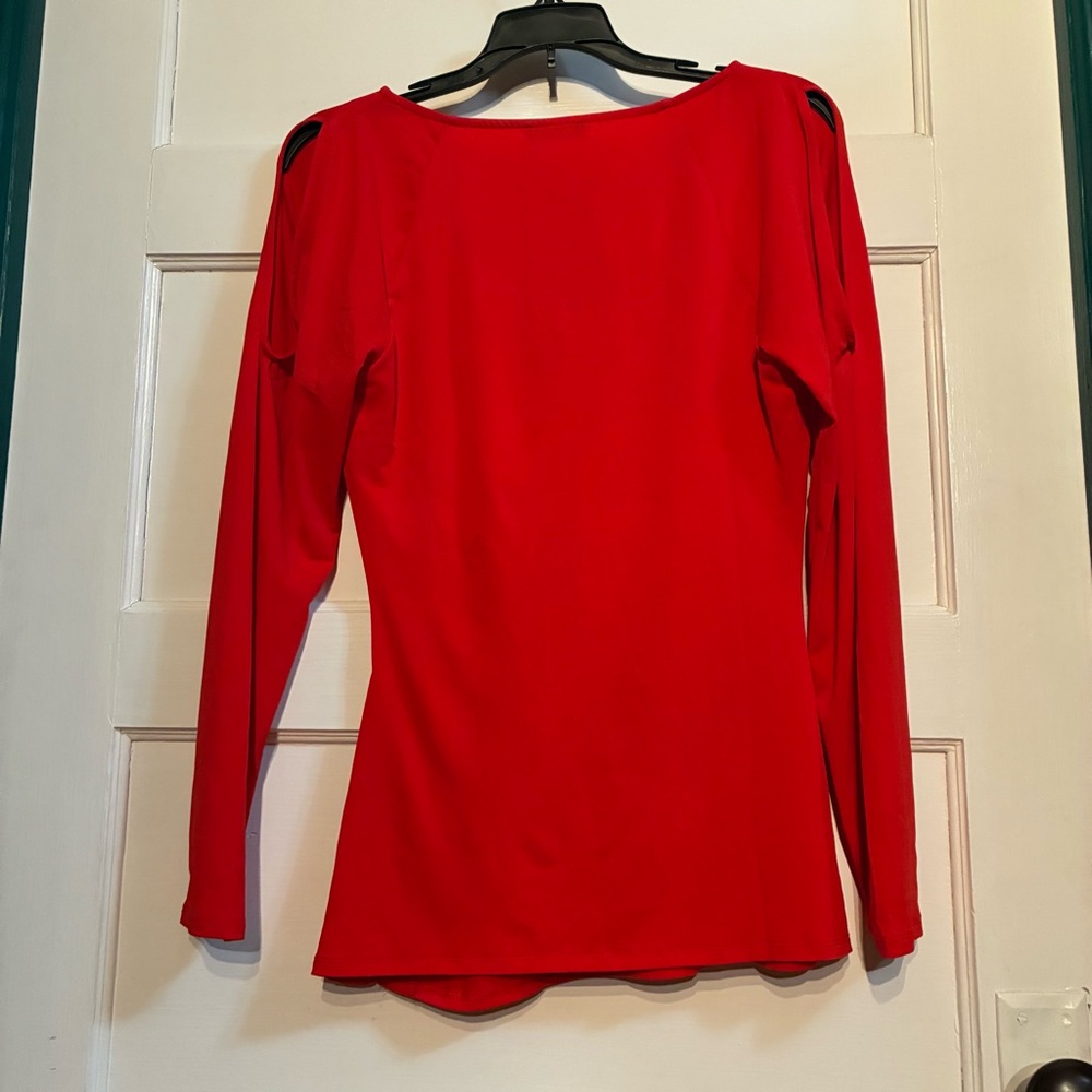 Red Lace-Up Top Grommets Open Shoulders Sexy Steampunk - Picture 4 of 10